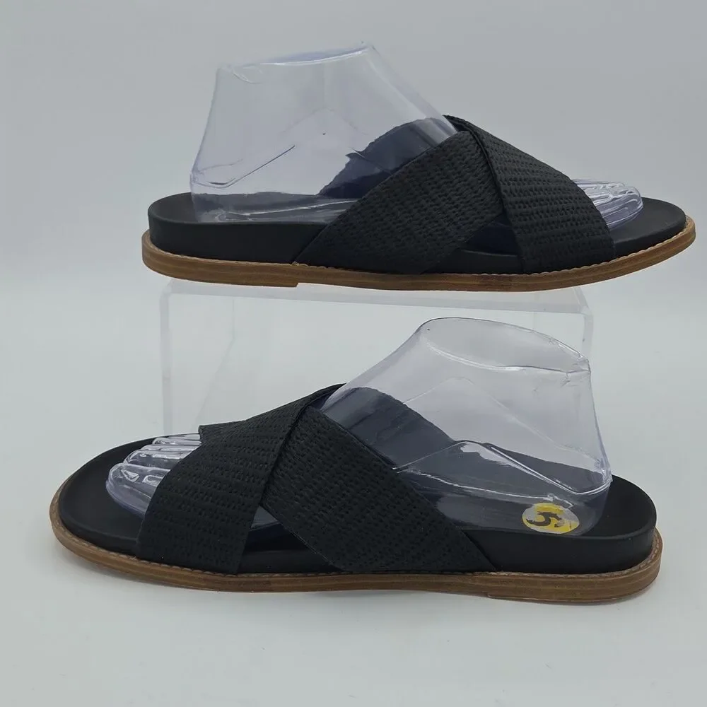Joie Nell Black Woven Criss Cross Slide Sandals Comfort Cushion Flats Sz 9